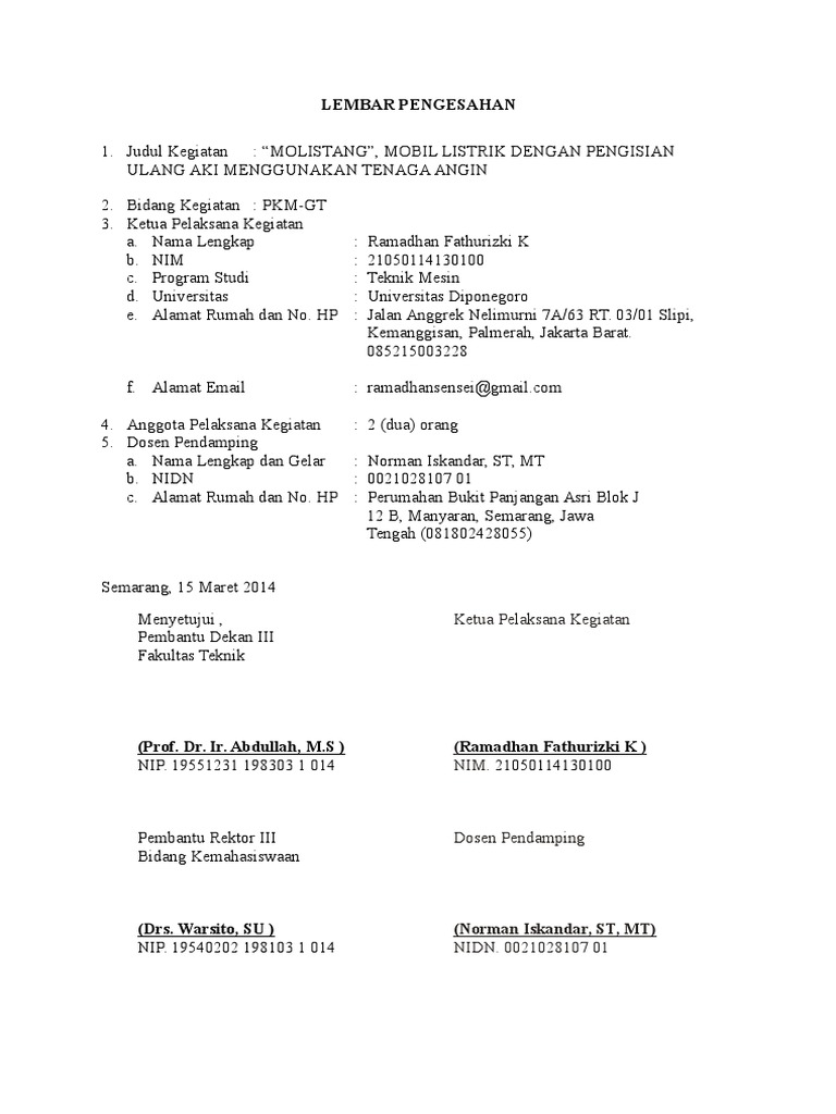 Lembar Pengesahan Pkm