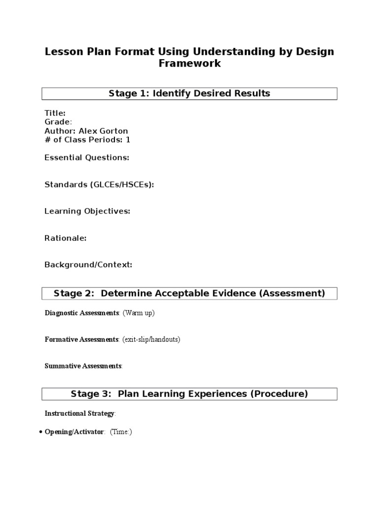 Understanding by Design Lesson Plan Template | PDF | Career & Growth ...