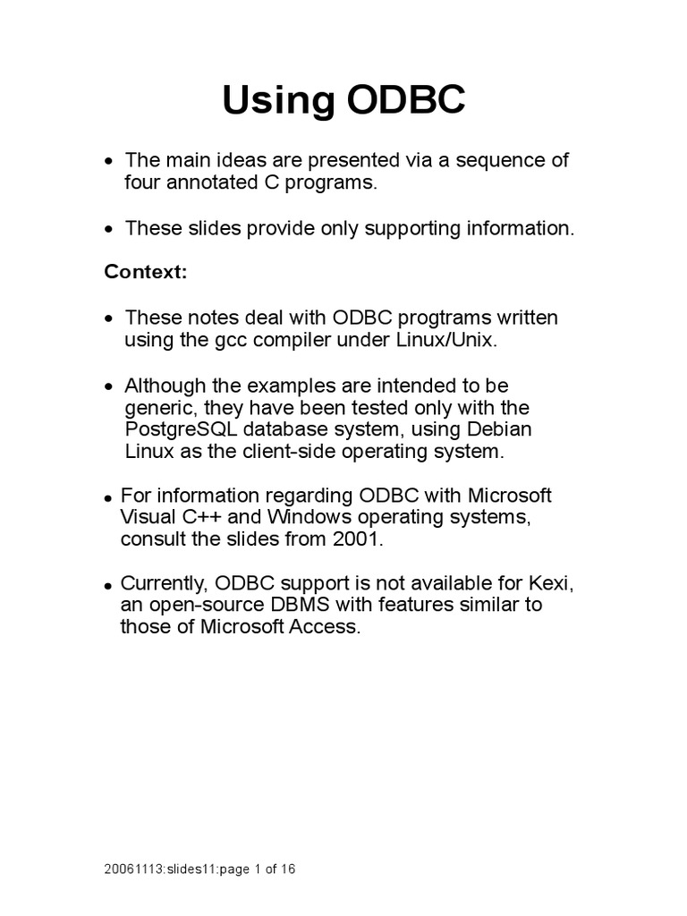 Using ODBC: Context | PDF | Postgre Sql | Data Type