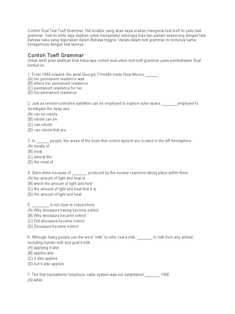 Contoh Soal Test Toefl Grammar International English Language Testing System Test Of English As A Foreign Language