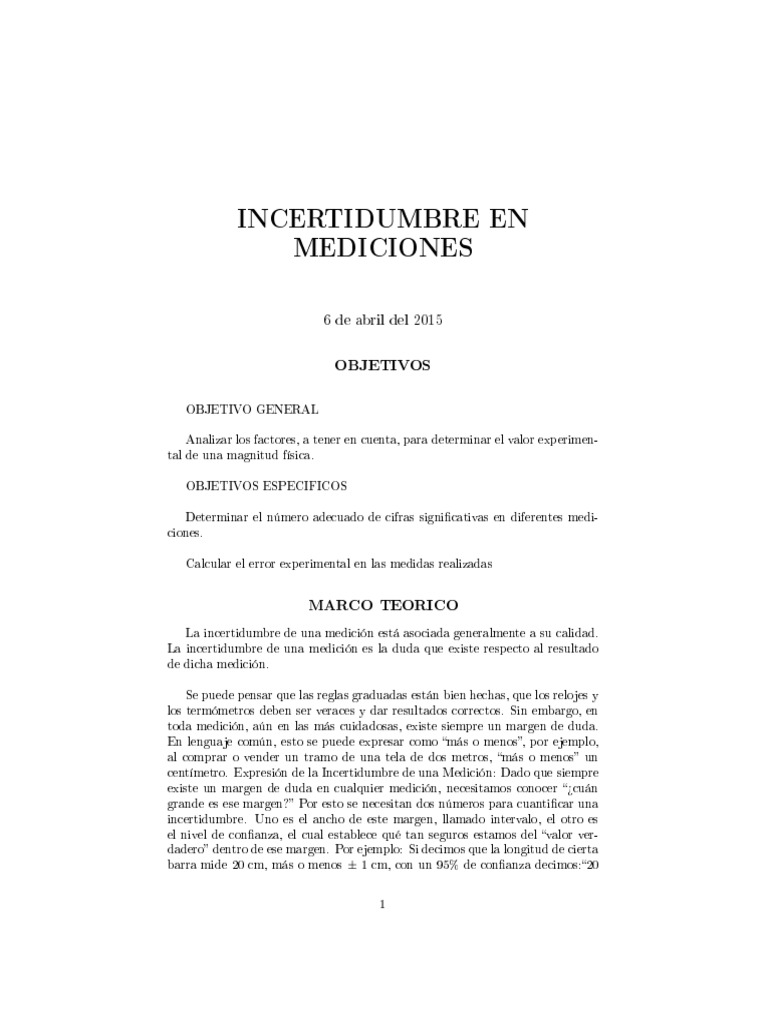 Incertidumbre en Mediciones Físicas | PDF | Medición | Interacciones de ...