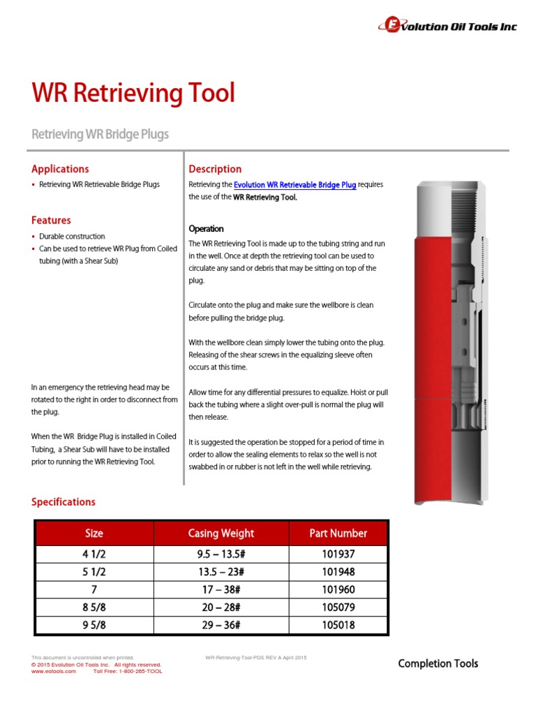 WR Retrieving Tool Product Datasheet | PDF