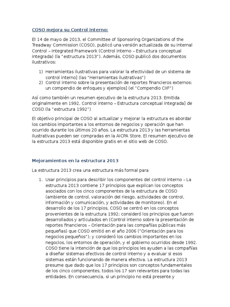 Actualización COSO 2013 en Control Interno | PDF | Información | Cognición