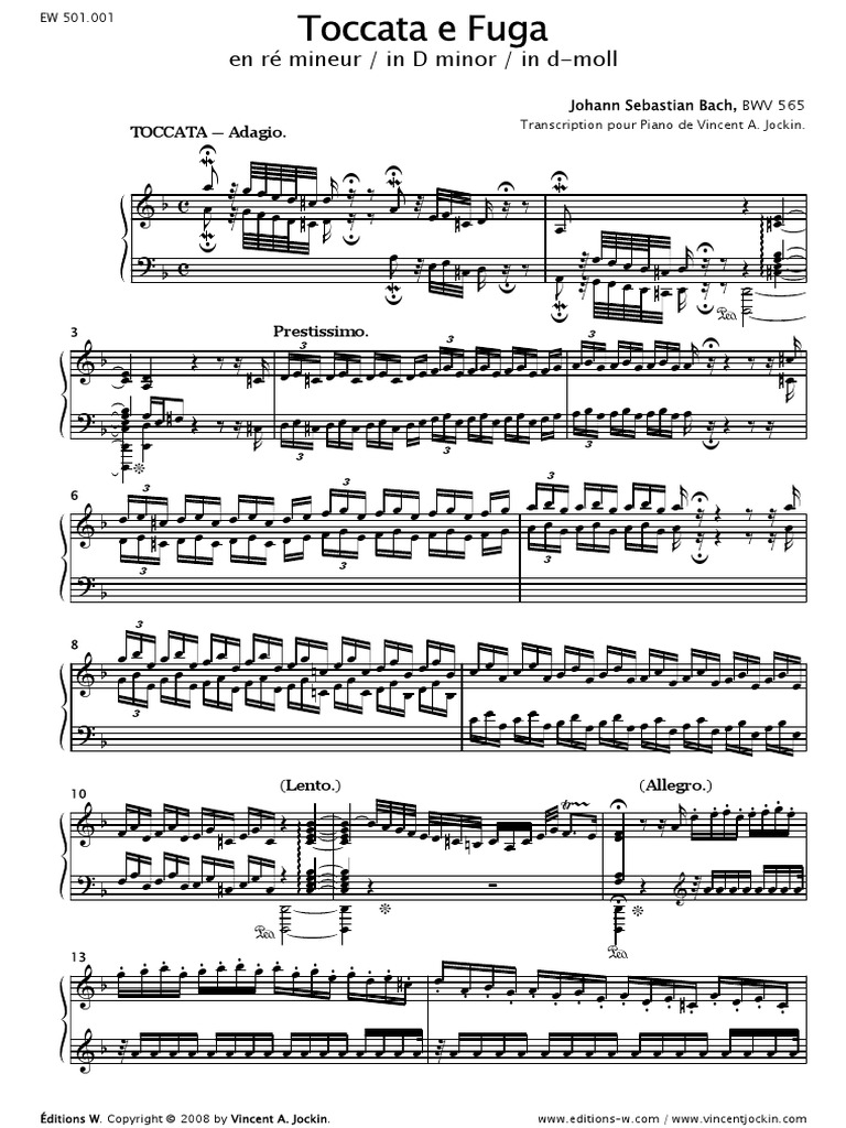 Toccata Et Fugue En Ré Mineur Partition