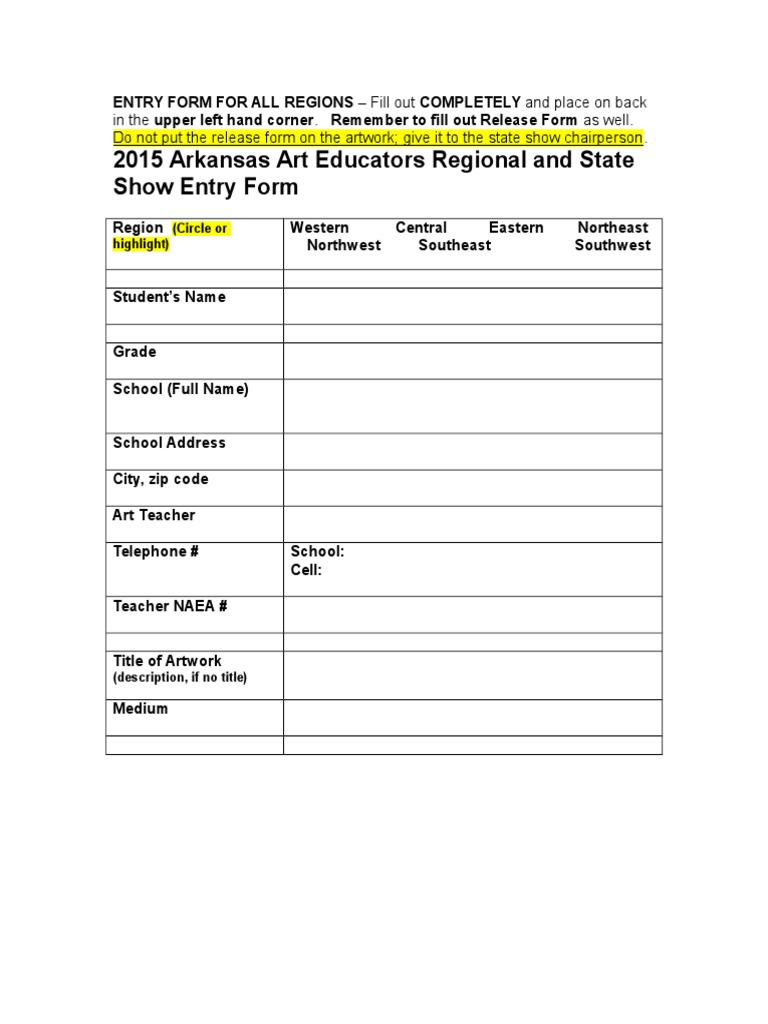 Arkansas Art Show Entry Form 2015 | PDF | Language Arts & Discipline | Art