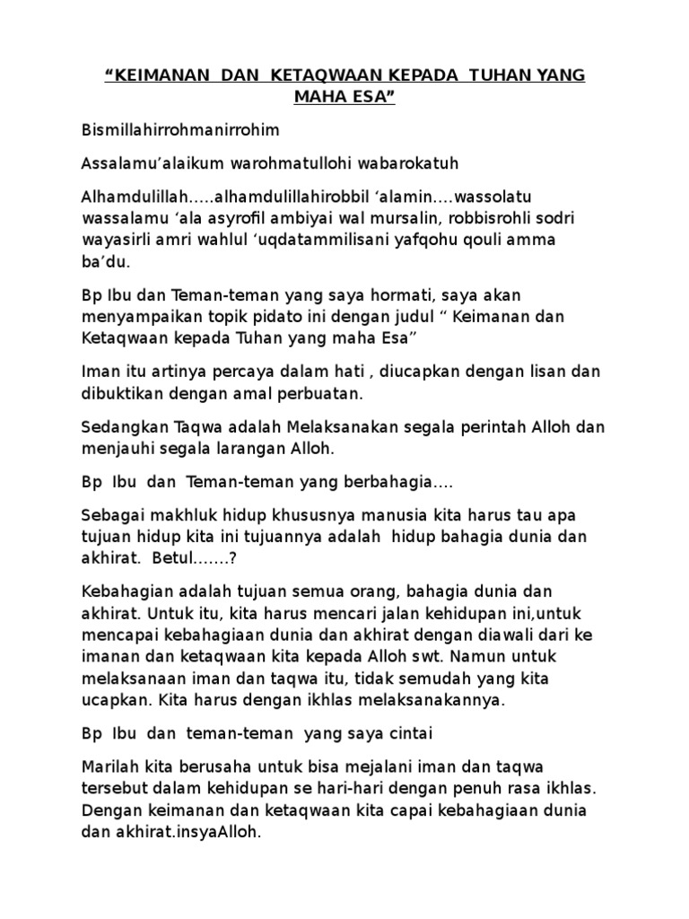 Teks Pidato Tentang Iman Dan Taqwa Kumpulan Referensi Teks Pidato