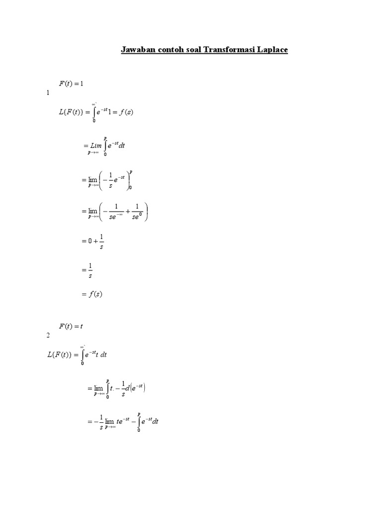 Contoh Soal Transformasi Laplace Dan Jawaban Docx