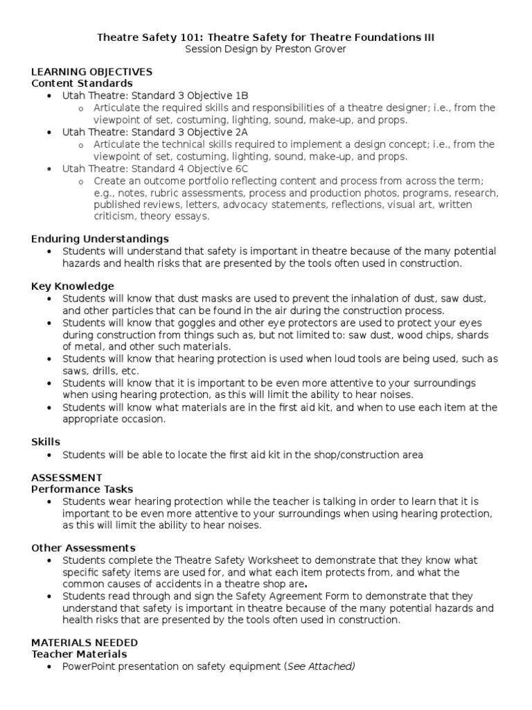 Theatre Safety Essentials for Students | PDF | Educational Assessment ...