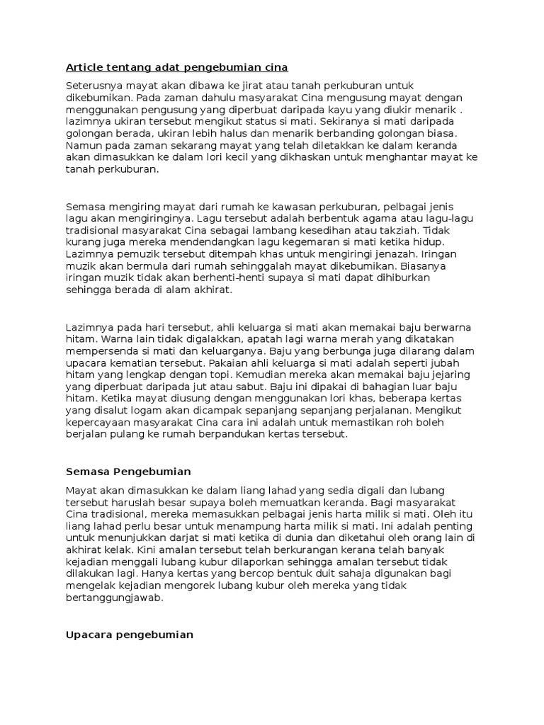 Utk Reference Article Tentang Adat Pengebumian Cina Pdf