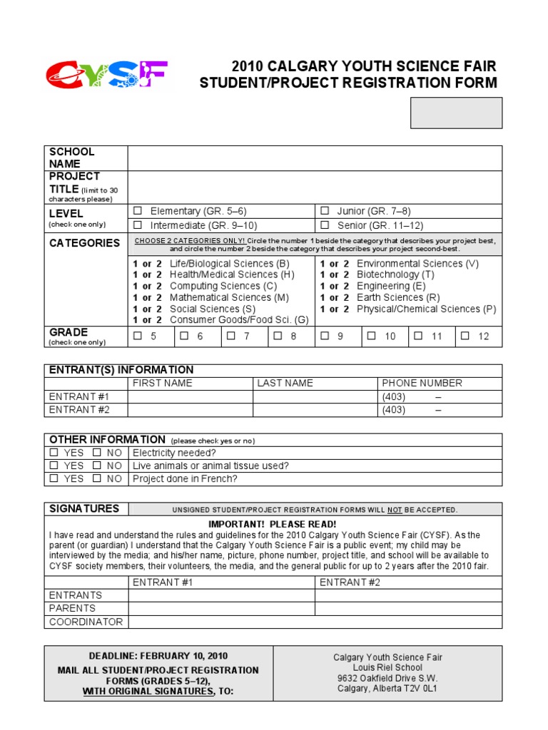 Student Project Registration Form | Science | Science And Technology
