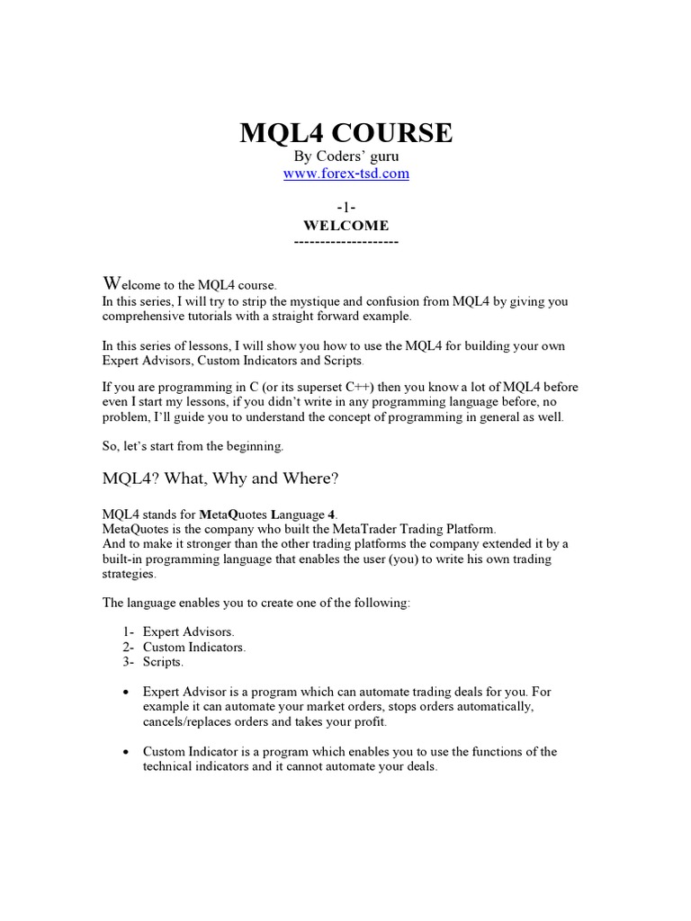 01 Lesson1 - Welcome To The MQL4 Course | PDF