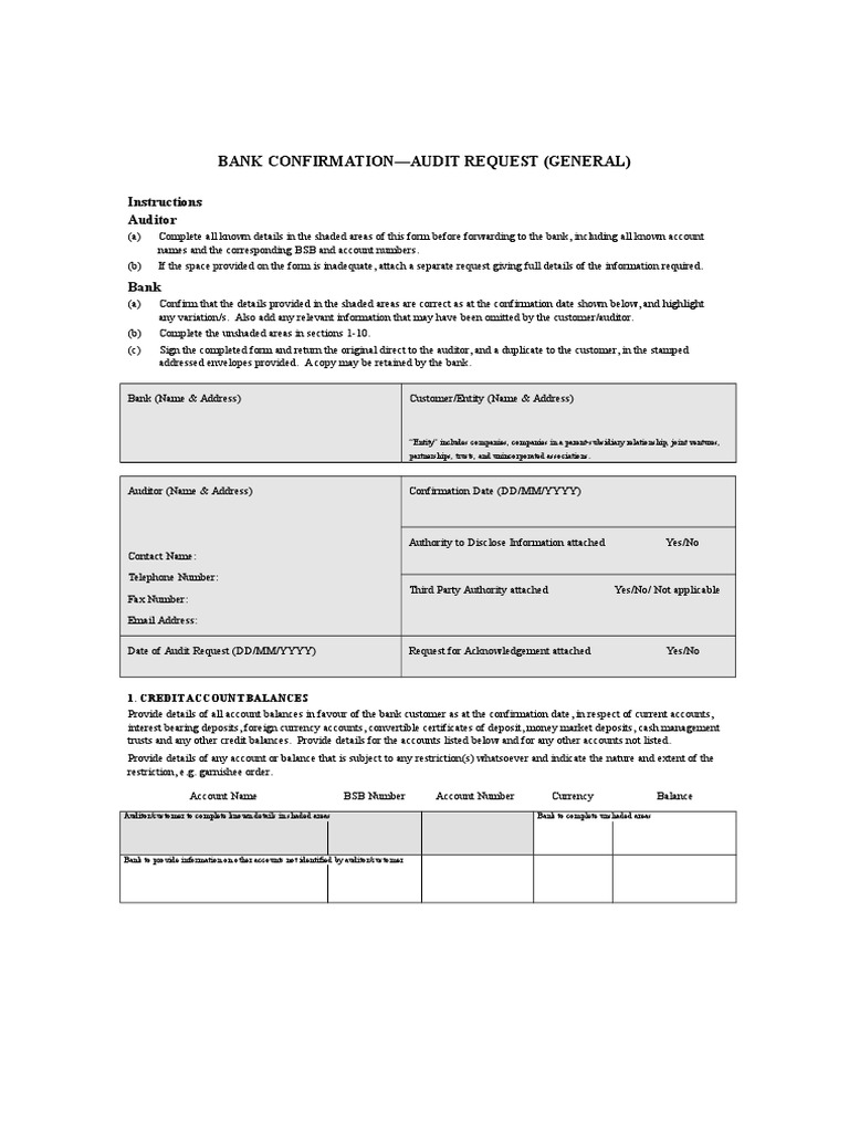 Bank Confirmation Audit Request General 10-Jun-10 | PDF | Debits And ...