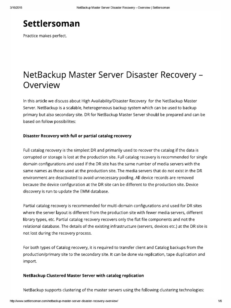 NetBackup Master Server ... Overview - Settlersoman | PDF