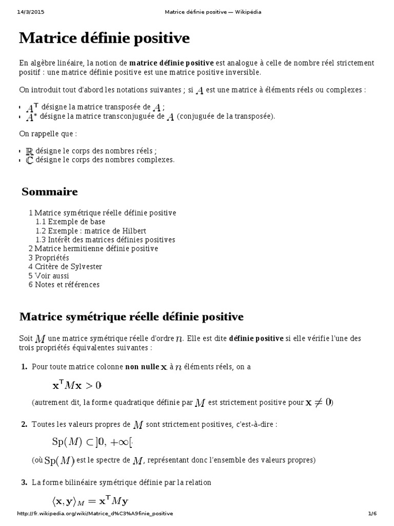 Matrice Définie Positive Wikipédia PDF Matrice (Mathématiques — free download