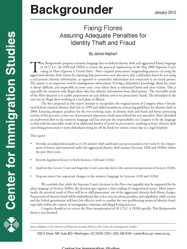 Fixing Flores Assuring Adequate Penalties For Identity Theft and Fraud
