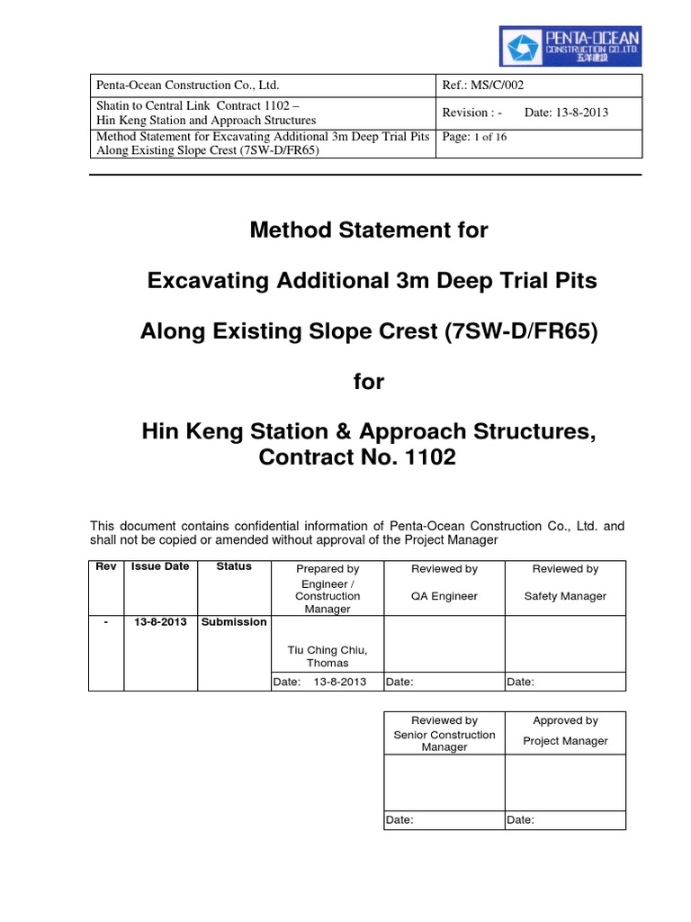 Trial Pit Excavation Method Statement | PDF | Deep Foundation ...
