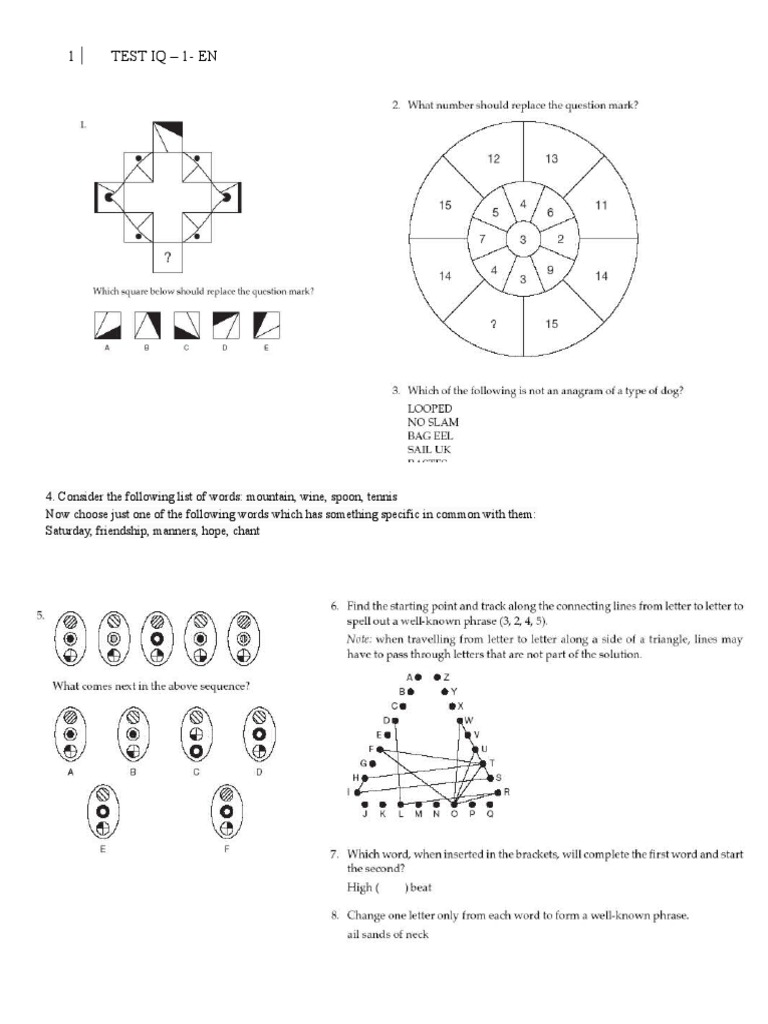 (Tài liệu ôn thi TestAS) IQ TEST - 1 - EN | PDF