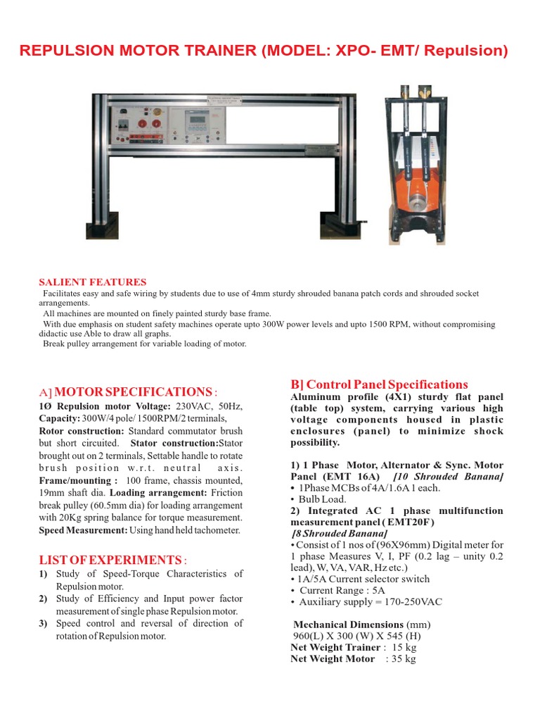 Repulsion Motor Trainer | PDF | Technology & Engineering
