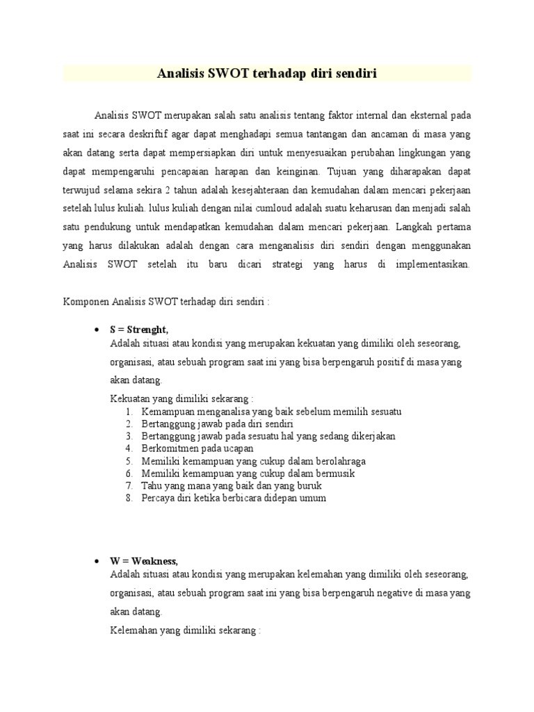 Analisis SWOT Terhadap Diri Sendiri