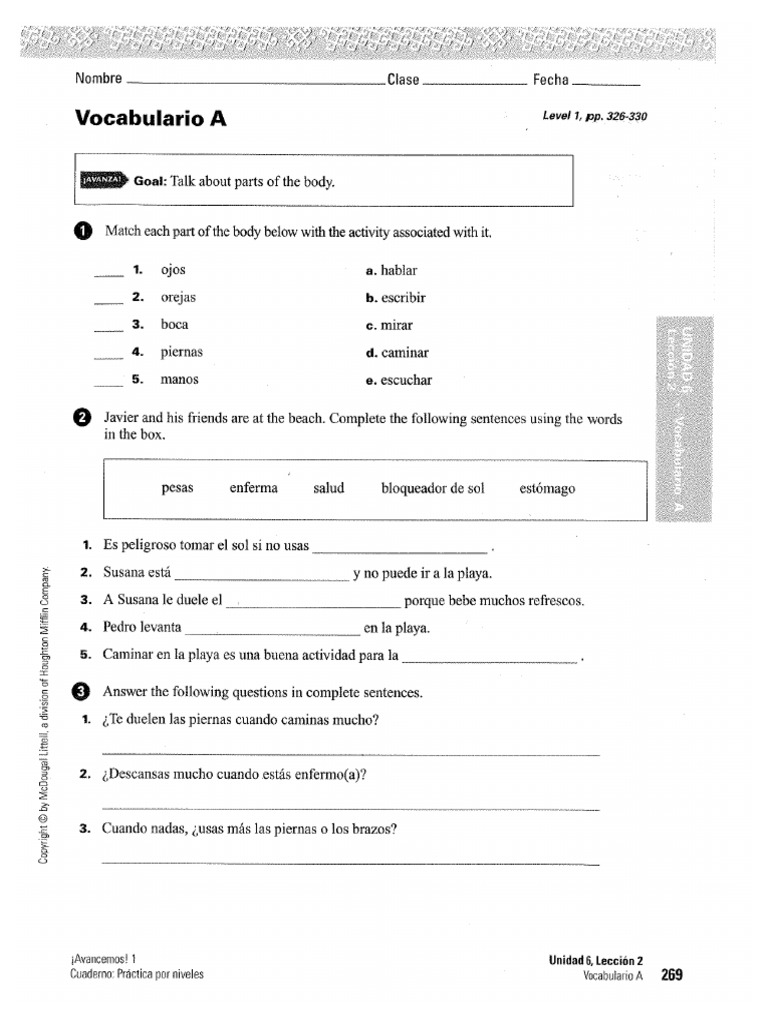 Unidad 2 Leccion A Answer Key