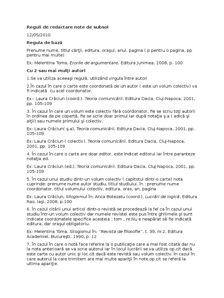 Reguli Redactare Note de Subsol | PDF