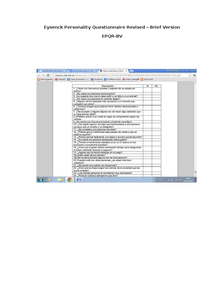 Eysenck Personality Questionnaire Revised | PDF