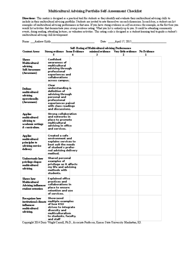Portfolio Self Assessment Multiculturalism Self Awareness