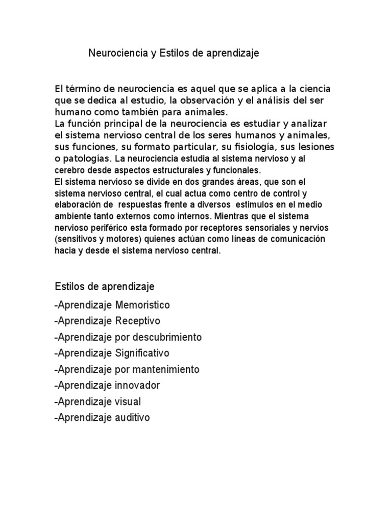 Neurociencia y Estilos de Aprendizaje | PDF | Crecimiento personal y ...