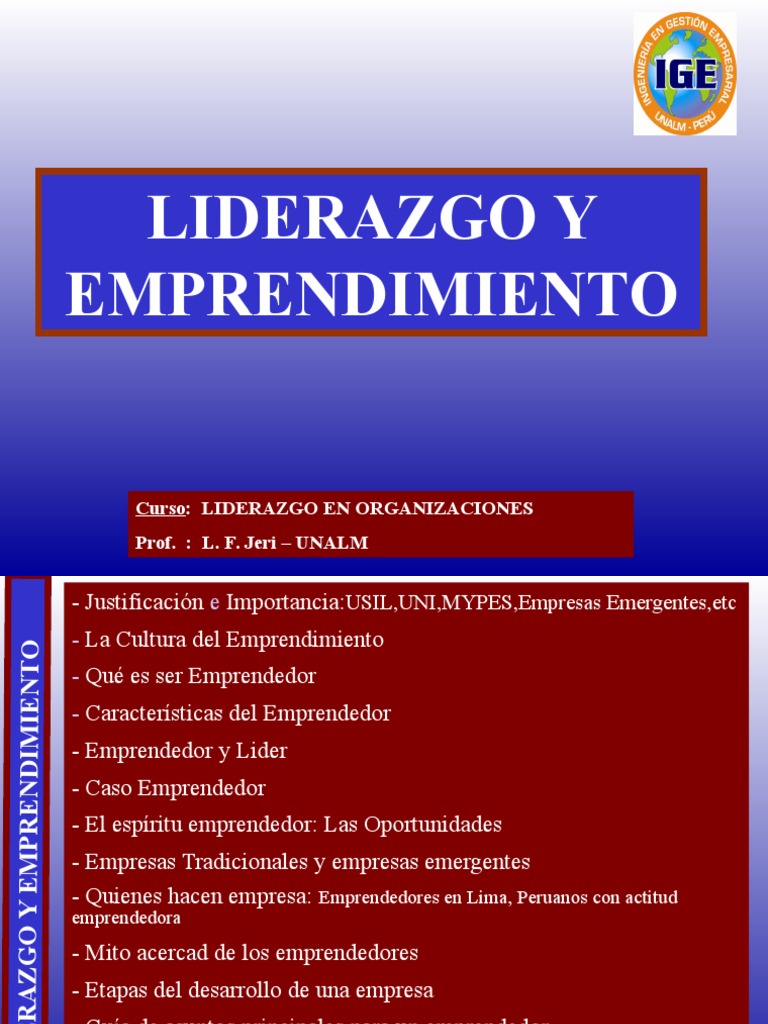 Clase Emprendimiento y Liderazgo | PDF | Iniciativa empresarial | Liderazgo