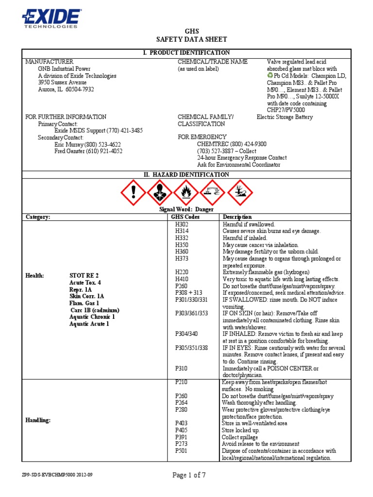 Z99 SDS EVBCHMP5000 2012 09 Safety Datasheet Sulfur Hazardous Waste