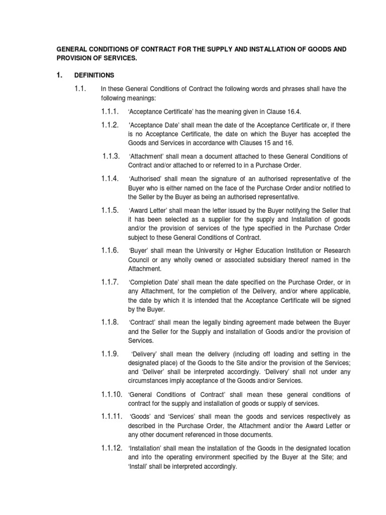 Conditions of Contract for Supply &amp; Installation of Goods
