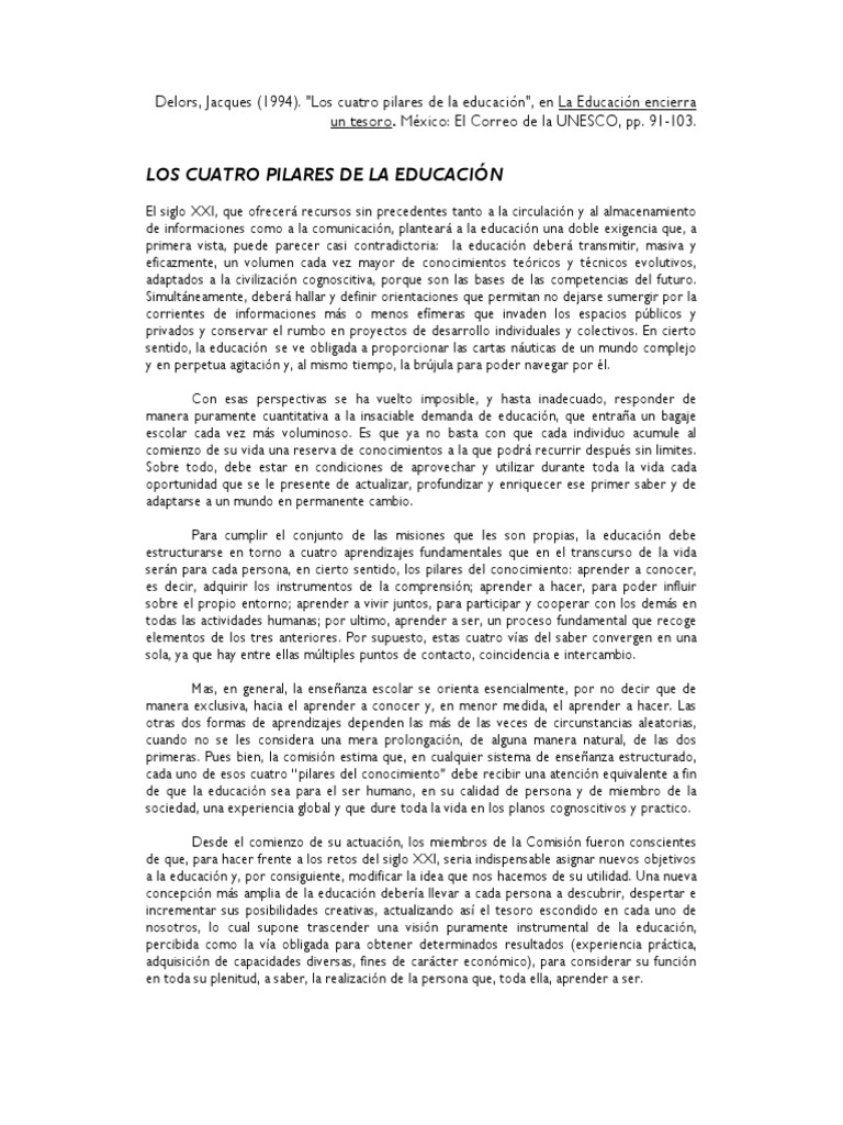Delors - Los Cuatro Pilares de La Educacion | PDF