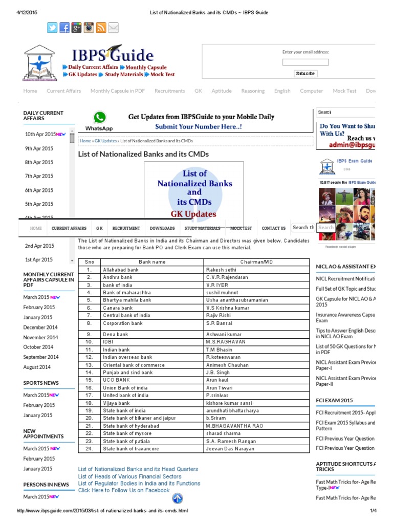 List of nationalized banks and its cmds pdf government of india
