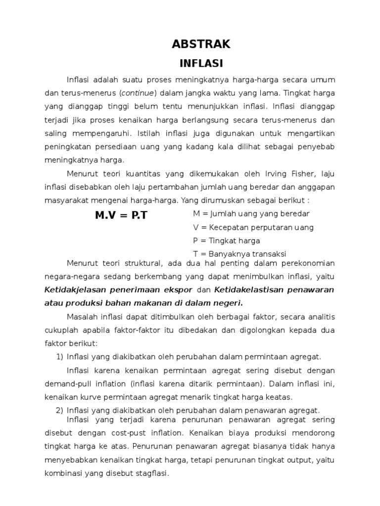ABSTRAK MAKALAH INFLASI ABSTRAK MAKALAH INFLASI