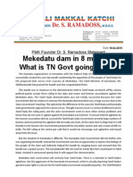 Mekedatu Dam in 8 Months: What Is TN Govt Going To Do?: PMK Founder Dr. S. Ramadoss Statement
