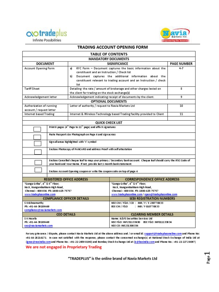 Trading Account Opening Form: Mandatory Documents Document Significance ...