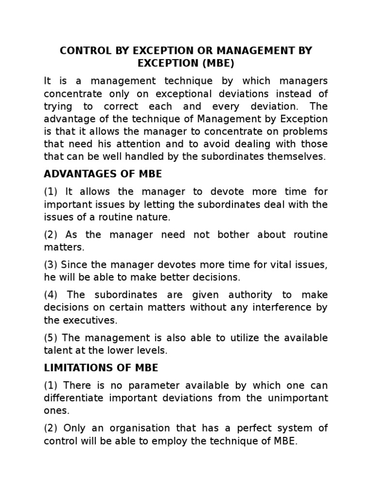 Control by Exception or Management by Exception PDF