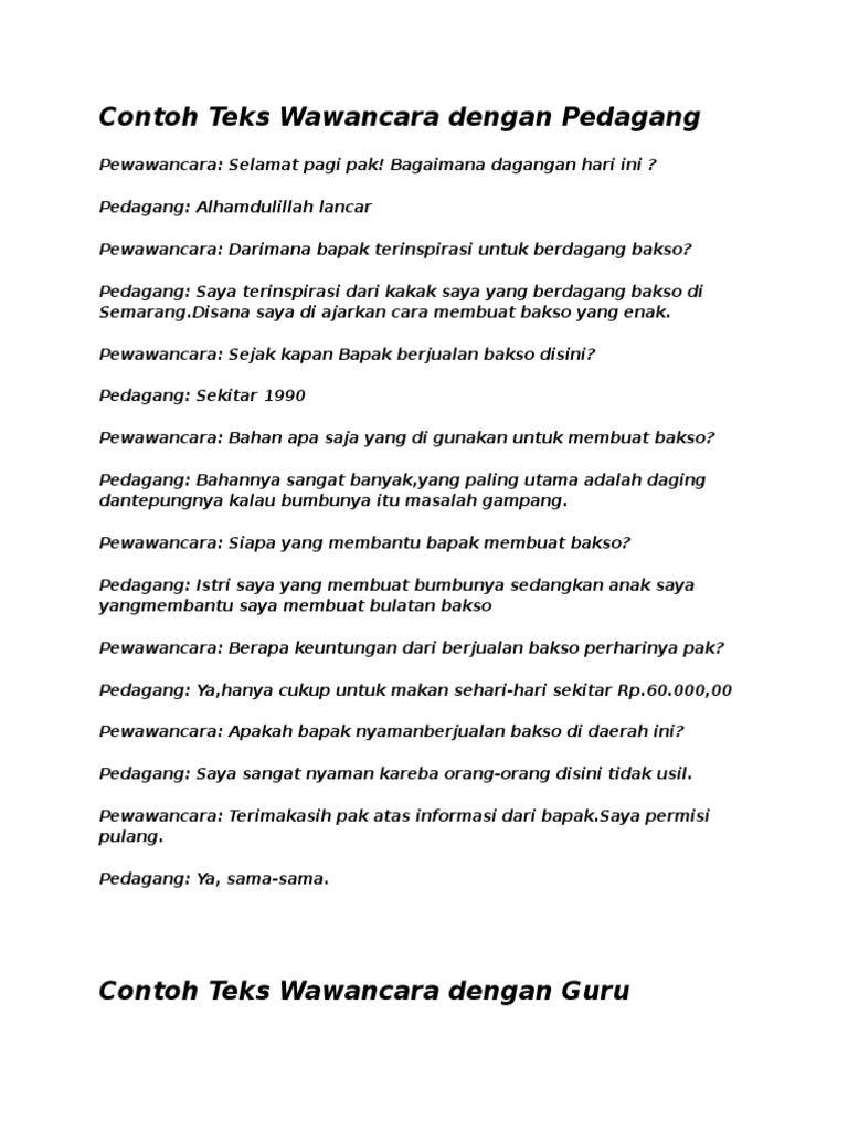 Contoh Teks Wawancara Dengan Pedagang