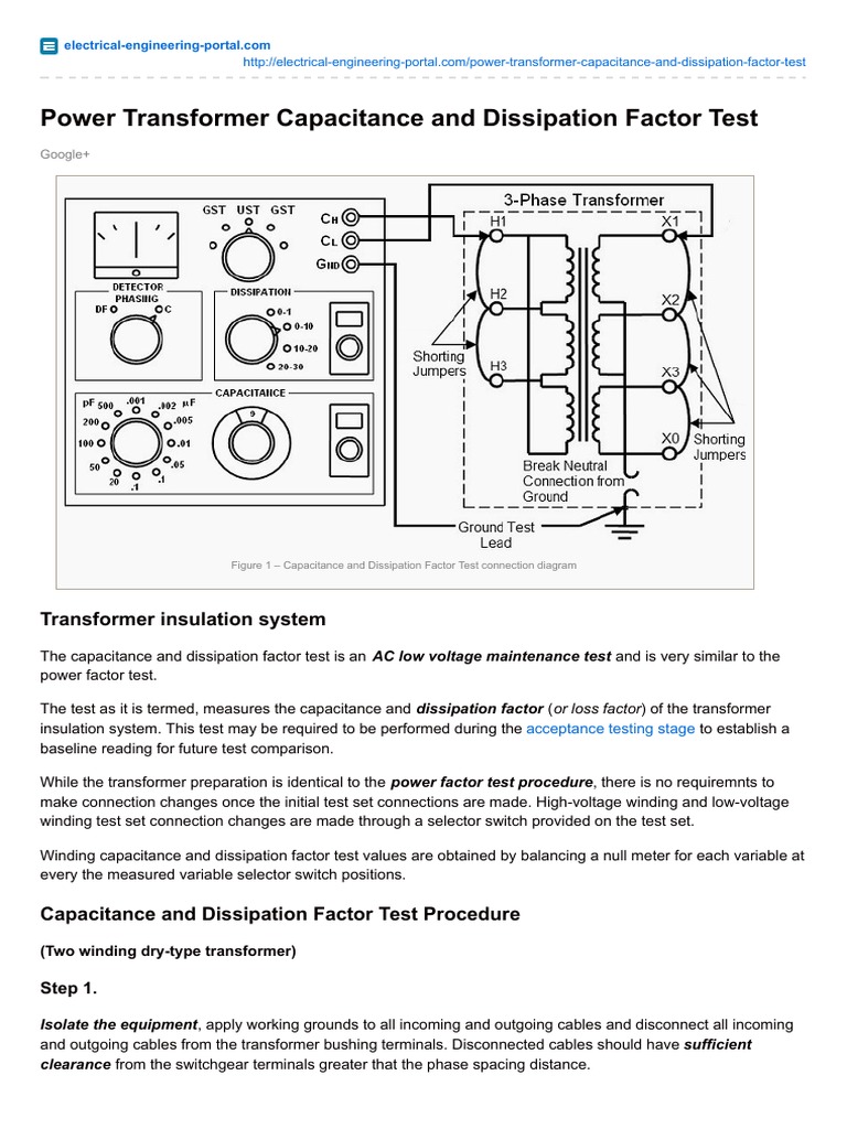 Power Transformer Capacitance and Dissipation Factor Test | PDF ...