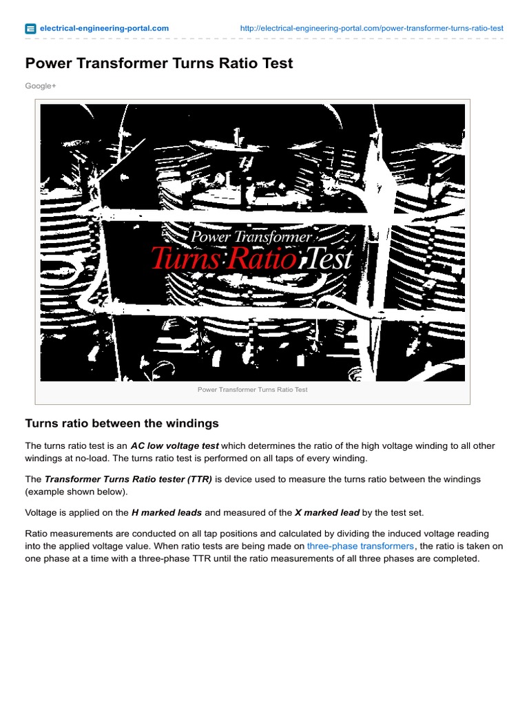 Power Transformer Turns Ratio Test A StepbyStep Guide to Measuring