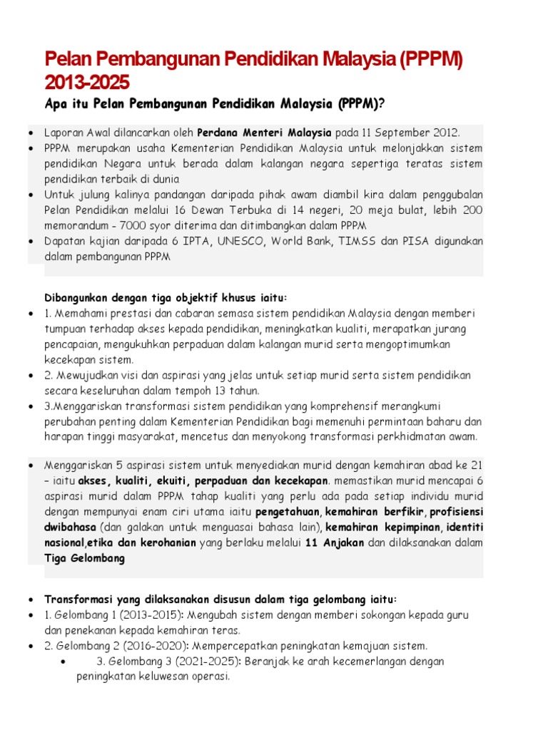 Pelan Pembangunan Pendidikan Malaysia 2013 2025 Pdf