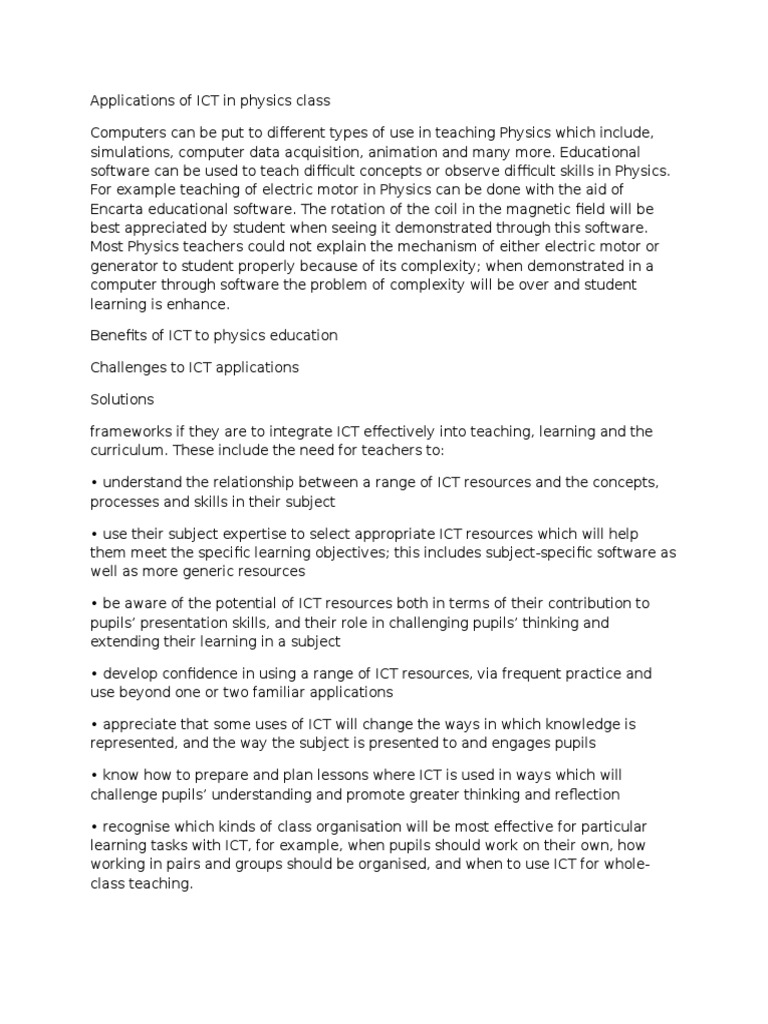ICT Integration in Physics Education | PDF | Educational Technology ...