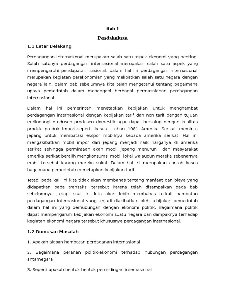 Hambatan Politik Ekonomi Perdagangan Internasional Dan Latar Belakang