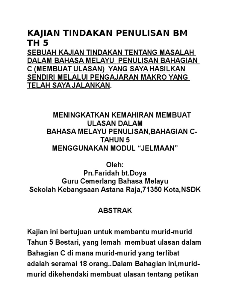 Contoh Kajian Tindakan Upsi