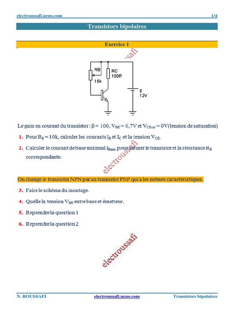 Bipolar Transistor Exercises Guide | PDF | Home & Garden