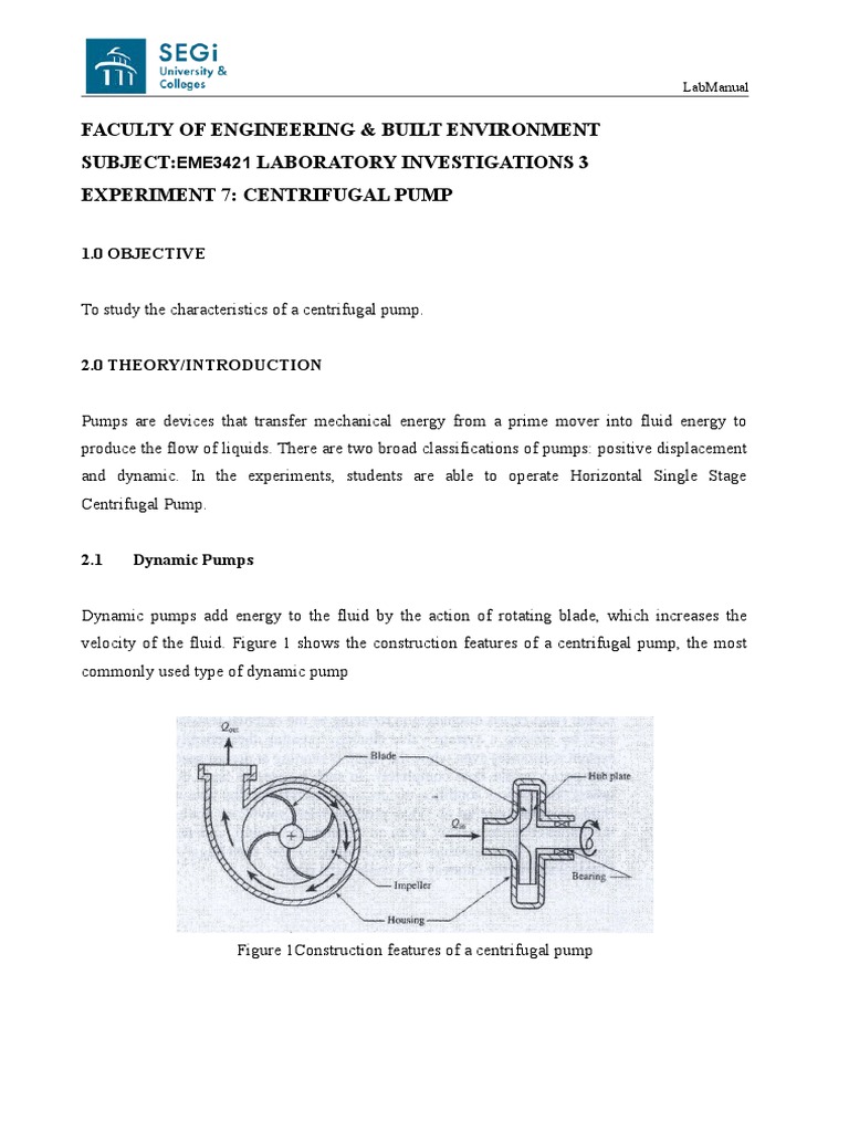 Lab3E5 Centrifugal Pump | PDF | Pump | Mechanics