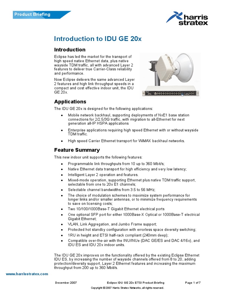 05 Eclipse IDU-GE-20x Datasheet | PDF | Ethernet | Networking Standards