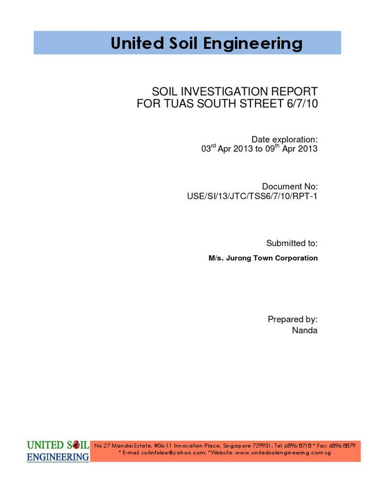 Soil Investigation Report for Tuas South | PDF | Geotechnical ...