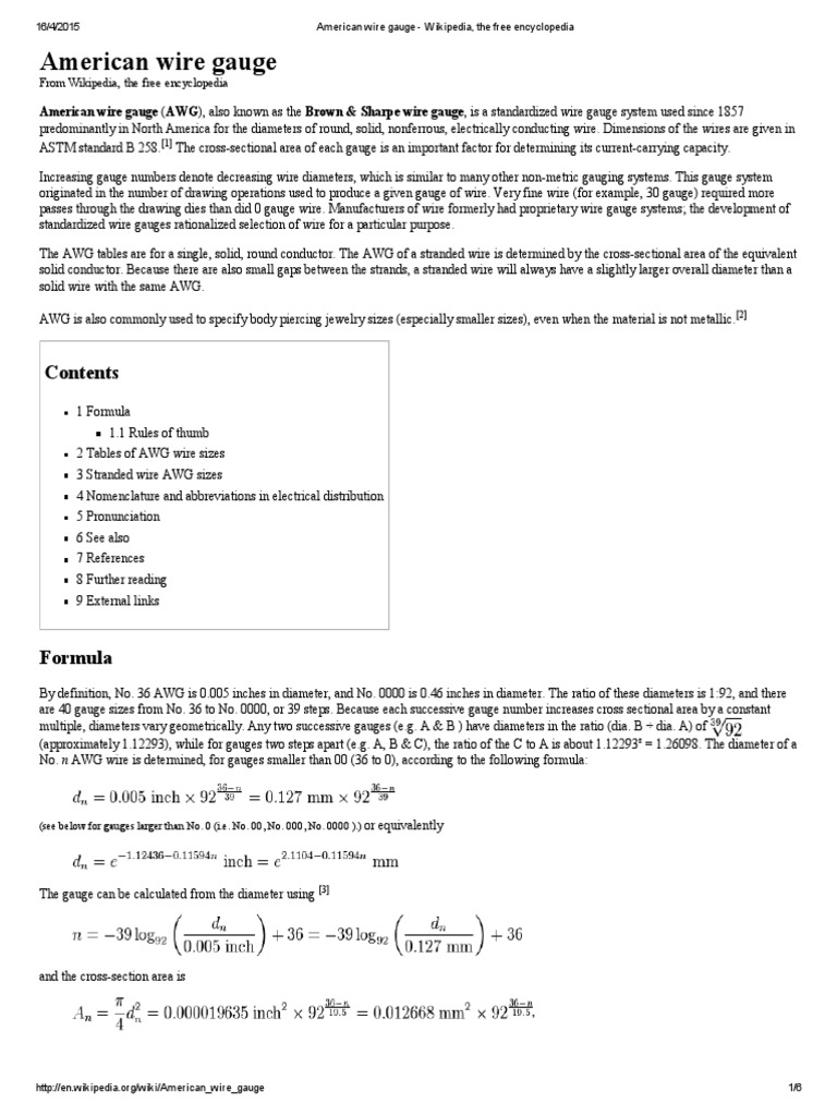 American Wire Gauge From Wikipedia, The Free Encyclopedia PDF