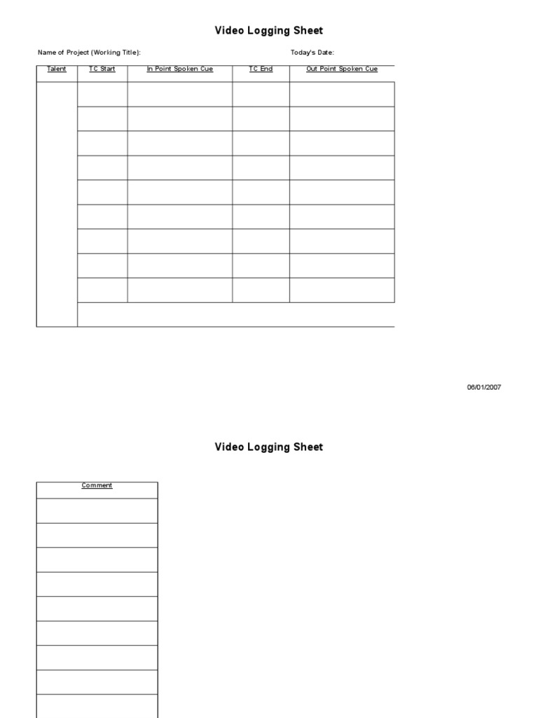 Video Timecode Log Sheet Templategggg | PDF
